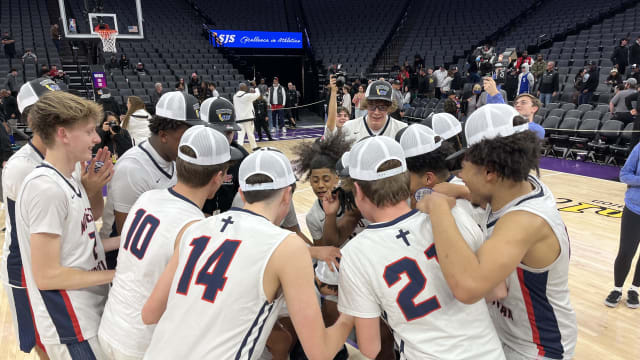 Modesto Christian boys basketball celebrates 22nd sjs title at Golden 1 by Joe Davidson 2-21-24